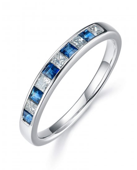 PRINCESS CUT COLORED STONE DIAMOND BAND (TR762)